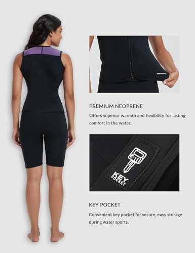Lemorecn Wetsuit Top Women, 3mm Sleeveless Neoprene Wet Suit Tops Jacket Front Zip Diving Vest for Water Sports