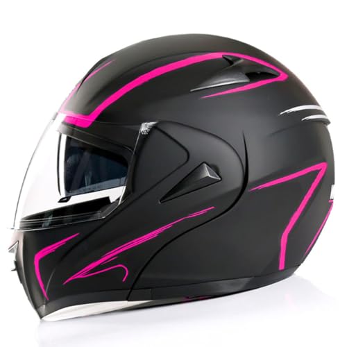 Cool Girl Motorcycle Full Face Retro Helmet, Modular Men Women Motocross Helmet, DOT Approved Adult Youth Dual Visors Flip Up Helmet, Racing Street Mountain Downhill Integrated Helmet-C1||Medium