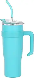 Copo Caneca Térmica de Inox à Vácuo Com Alça e Canudo 1200ml (Copo Virgínia) (Turquesa)