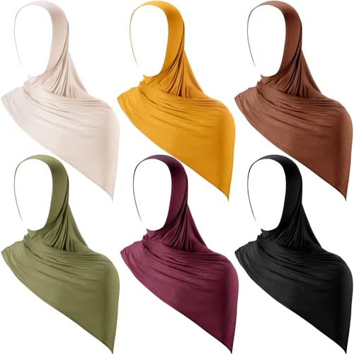 Handepo 6 Pcs Instant Jersey Hijab for Women Muslim Head