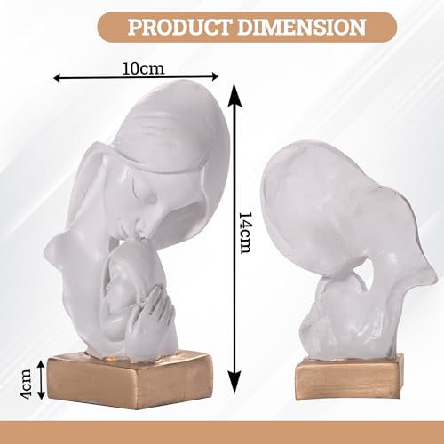 Image of Kuber Industries 4x6 Inch Mother Child Sculpture for House Warming Gift | Resin Mom & Baby Love Idol /Showpiece for Home DecorLiving Room /Desk | White & Golden