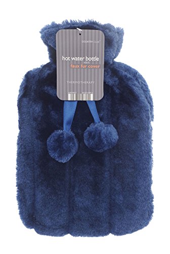 Cryopaq Luxury Hot Water Bottle with Best Plush Faux Fur Cover 2L 2 Litre Liter (Dark Blue)