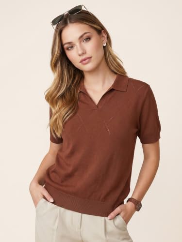 Image of JUNEBERRY Women's Flatknit Solid Half Sleeve Polo T-Shirt with Collared Neck, Casual Style for Office, Travel, (Sizes S to 2XL)