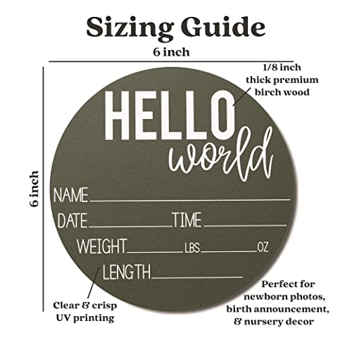 Image of Baby Announcement Sign for Newborn Boys and Girls (Color Bases) - Hello World Nursery Decor Sign & Photo Prop for Babies Made of Birch Wood - 6 inch Circle Board (Green)