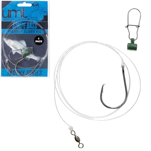 UMT 1,5 y 10-Pack Slider Fishing Rigs Anzuelo Circular 6/0 para Robalo Rayado - Equipo Superior para Pesca en Agua Salada - Robusto Slider, Lider Monofilamento 4 pies 60lb para Pesca en Playa, Surf y Barco