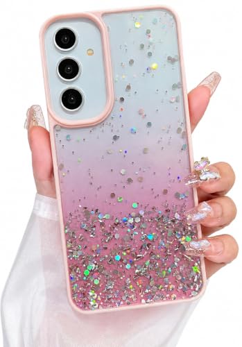 Image of VONZEE Case Compatible with Samsung Galaxy A55 5G, Non Moving Glitter Shockproof Case for Girls & Women Soft TPU Shockproof Anti Scratch Drop Protection Cover (Pink)