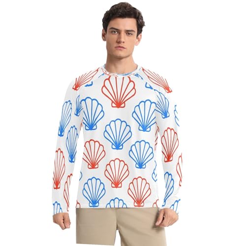 Blue Scallop Shell Men's Sun Protection Shirts UPF 50+ Long Sleeve UV Rash Guard Quick Dry Swim Shirts