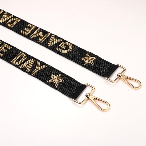 Image of Game Day Purse Straps Replacement Crossbody Wide Shoulder Straps Beaded Football Team Purse Straps Handbag Strap Replacement (Gold Black)