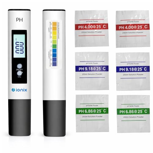 Image of IONIX PH Meter for Water Testing, PH Meter with 6 Buffers Packets of 250 ml each, PH Tester for Water with Auto Calibration Mode, Automatic Temperature Compensation & Big Backlit LCD with Carry Box