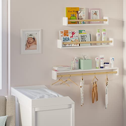 Wallniture Multisize Madrid Floating Bookshelves Kids Room Bookshelf Nursery Shelves For Wall Kitchen Organization Set Of 3, White #TOP3
