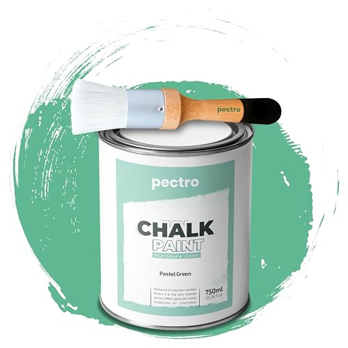 PECTRO PACK Kreidefarbe für möbel 750ml + Malerpinsel speziell für Chalk Paint - Möbellack Natürlicher Kreideeffekt - Farbe für Holz (Pastellgrün)