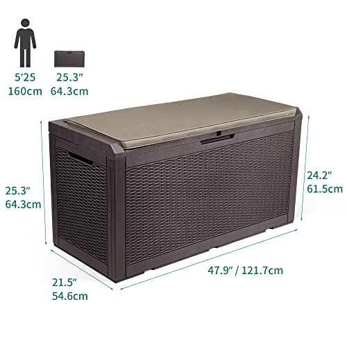 Yitahome 100 Gallon Large Resin Deck Box Outdoor Storage With Cushion For Patio Furniture,Outdoor Cushions,Garden And Pool Supplies-Waterproof,Lockable (Brown) #TOP5
