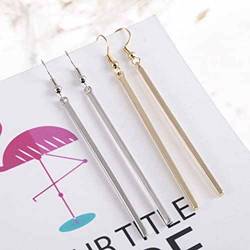 Seakuur 2 Pairs Minimalist Vertical Long Bar Earrings Gold Silver Plated Drop Line Dangle Geometric Jewelry For Women Girls Set (Gold+Silver) #TOP4