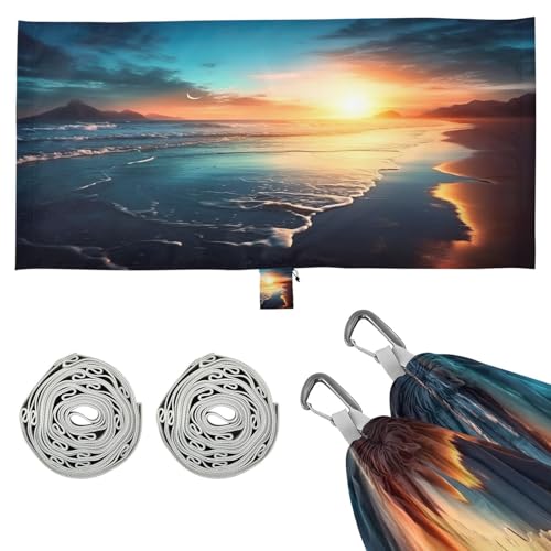 Haskirky Sunset Beach Camping Hammock, Single Portable Hammocks with Tree Straps & Attached Carry Bag, 330Lbs Capacity Perfect for Outside Indoor Hiking Beach Backpack Travel