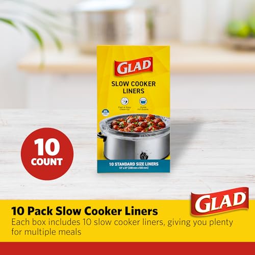 Glad Slow Cooker Liners – 10-Pack for 3-8 Quart Crockpots & Slow Cookers – BPA-Free, 13” x 21” Liners for Fast & Easy Clean-Up