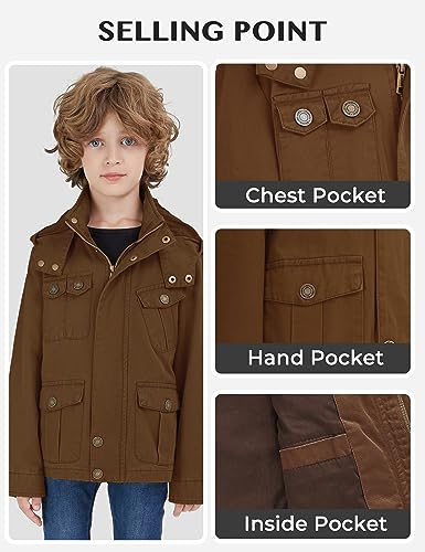 Image of WenVen Boy's Lightweight Casual Cotton Military Jacket Outerwear with Hood