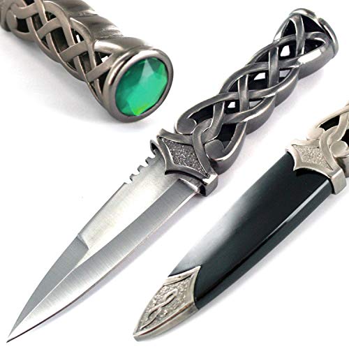 Ace Martial Arts Supply New Scottish Celtic Gaelic Twist Knot Blue Ruby Gemstone Wicca Dirk Dagger Knife, 9-Inch (Green)