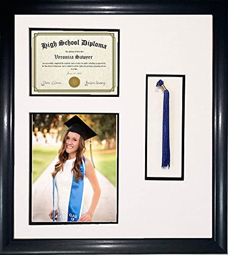 High School Graduation Certificate Document 6x8 with Tassel 8x10 Portrait Photo Custom Black Frame Unit
