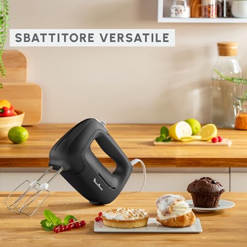Moulinex PREP MIX Sbattitore Elettrico, Mixer 450W, 5 Velocità, Impostazione Turbo, 2 Fruste, 2 Ganci Impastatori, Acciaio Inox, Ergonomico, Accessori Lavabili in Lavastoviglie, HM450HF0 - immagine 3
