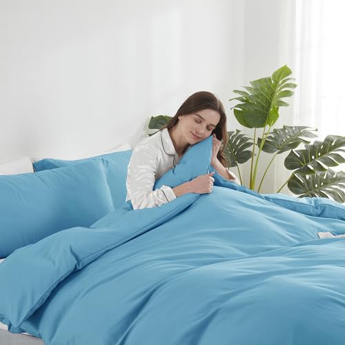 Image of Hearth & Harbor Bright Blue Duvet Cover Twin Size, 2 Piece Bedding Set | Soft Double Brushed Bedding Set, Button Closure, 1 Duvet Cover 68x90 Inches, 1 Pillow Sham