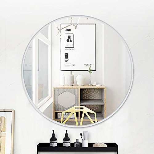 Muzilife Silver Round Mirror, Bathroom Circle Mirror, 24 Inch Wall Mirror With Modern Brushed Metal Frame, Suitable For Wall Hanging Decoration, Living Room, Bedroom #TOP4