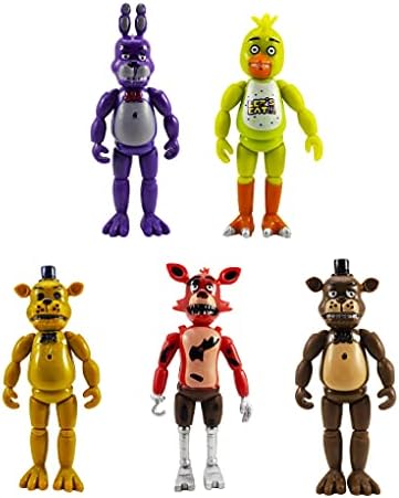 Lev 5 FNAF Action Figures Toy Set Inspired by Five Nights at Freddy's Action Figures Freddy / Golden Freddy / Foxy / Chica / Bonnie Toys Gift Figure. Size 5-6 inches, Multicolor