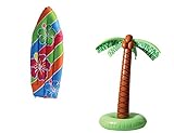 USToy Inflatable Luau Surfboard & Palm Tree Inflate 2 Piece Bundle