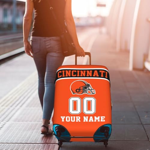 Image of Custom Cincinnati Luggage Cover Personalized Football Style Suitcase Cover with Name Number Customized Washable Elastic Sports Travel Suitcase Protector for Business Vacation Gifts