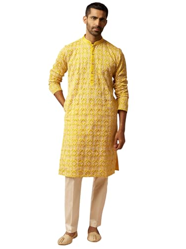 Ensemble Kurta brodé homme avec pyjama traditionnel géométrique au fil