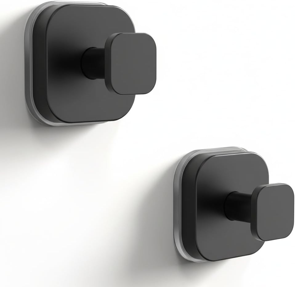2Pack Black Suction Cup Hooks for Shower, Bathroom, Kitchen, Glass Door, Mirror, Tile