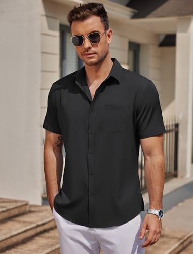 COOFANDY Mens Casual Button Down Shirts Short Sleeve Business Shirts Lightweight Wrinkle Free Dress Shirts2