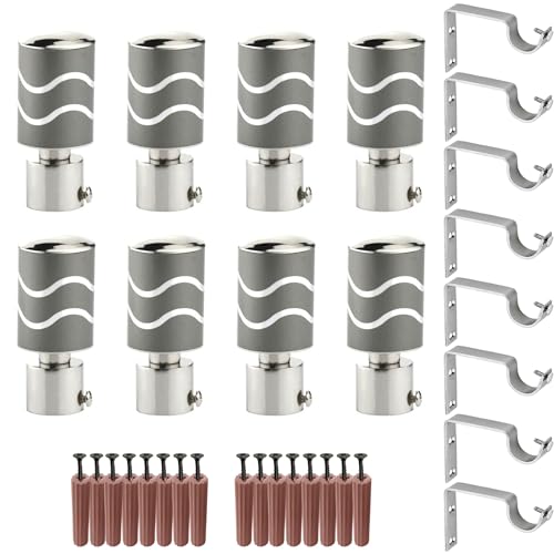 Image of GRIVAN Stainless Steel Curtain Holder Set for Door Window Wall Suitable for 1 Inch Rod Curtain Bracket Support Knobs Accessories (Grey, Pair of 4)
