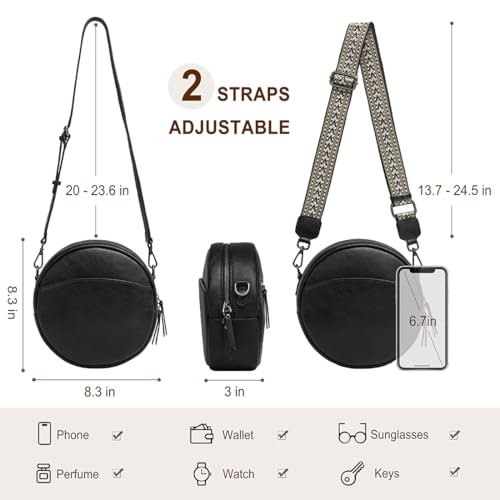 Image of COOLCY Leather Crossbody Bags,Circle Purse Shoulder Bag, Fashion Round Handbag for Travel,Valentine's Gift for Women