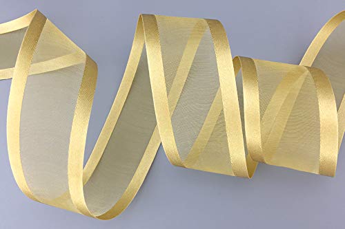finemark 25 m x 38 mm Chiffon Ribbon with Satin Edge Beige Gold (18) Chiffon Decorative Ribbon Gift Ribbon Semi-Transparent Shiny Without Wire Organza - Image 3