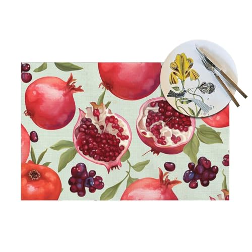 Set de table antidérapant résistant à la chaleur en PVC tissé motif grenade