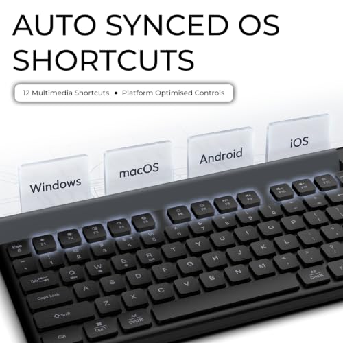 Image of Amkette Optimus 2 Multi-Device Wireless Keyboard /Bluetooth Keyboard, Connect 4 Devices, Professional Grade-Low-Profile Keys, Rechargeable USB-C, Built-in Device Dock, Windows /macOS /Android /iOS