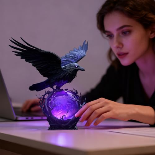 Figurine corbeau mystérieux lampe LED gothique de salon