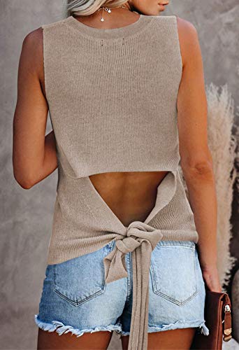 Image of Cutiefox Women's Knit Tank Tops Sleeveless Summer Loose Tie Back Casual Vest Shirts Blouses