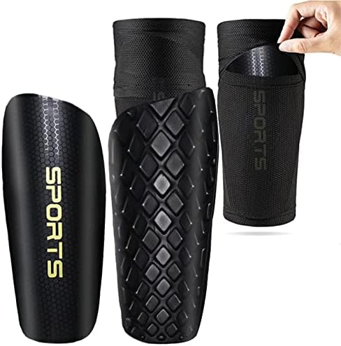 Soccer Football Socks Knee Shin Pads Set 1 Pair, World Cup Games Sports Calf Protector Shin Pads Long Soccer Socks Anti-Slip Breathable and Impact Resistant for 5-14 Old Kids/Teenagers (Size M)