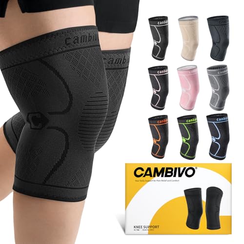 Image of CAMBIVO Knee Brace Support(2 Pack), Knee Compression Sleeve for Running, Hiking, Basketball, Arthritis, ACL, Meniscus Tear, Knee Pain Relief and Injury Recovery (Upgrade-Black,XXX-Large)
