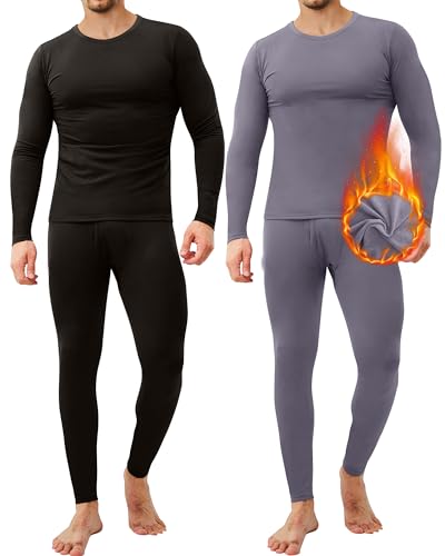 2 Pack Long Johns Thermal Underwear for Men Soft Fleece