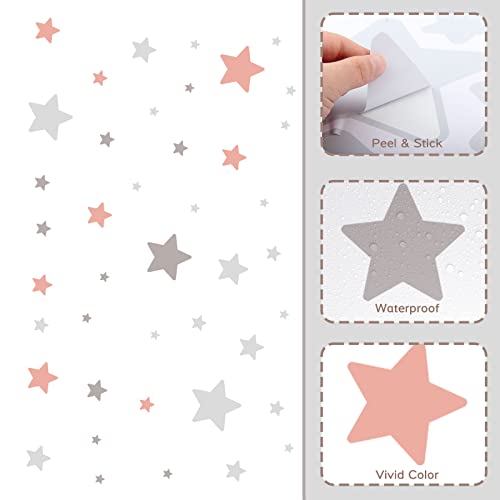 Stars Wall Decals Peel And Stick Vinyl Stars Wall Stickers For Nursery, Pink And Grey Tone Stars Wall Stickers For Hallway Decoration #TOP5