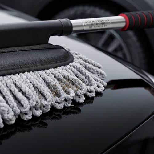 Image of Super Soft Microfiber Car Duster Brush for Exterior Interior Cleaner with Extendable Handle (Microfiber Mop Duster, Dusting Tool, Grey Color)(10.6in x 27.5in)