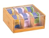 KESPER Tee-Box aus Bambus. Mit 6 Fächern und einer Kunststoff-Sichtklappe. Maße (LxBxH): 22 x 21 x 9,5 cm.