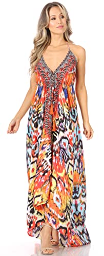 Image of Sakkas Lizi Womens Maxi High-Low Halter Handkerchief Long Dress Beach Party