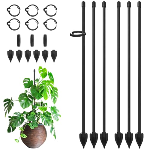 Plant Stakes for Indoor Plants RIFNY 14 Inch Plant Support Stakes with Clips Tall Adjustable Plant Sticks for Indoor Monstera Tomato Orchid Potted Plants Flower (6 PCS Black)