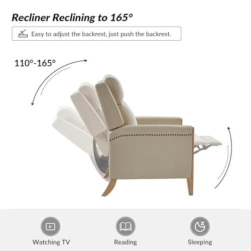 Sillón reclinable beige con patas de madera miniatura 3