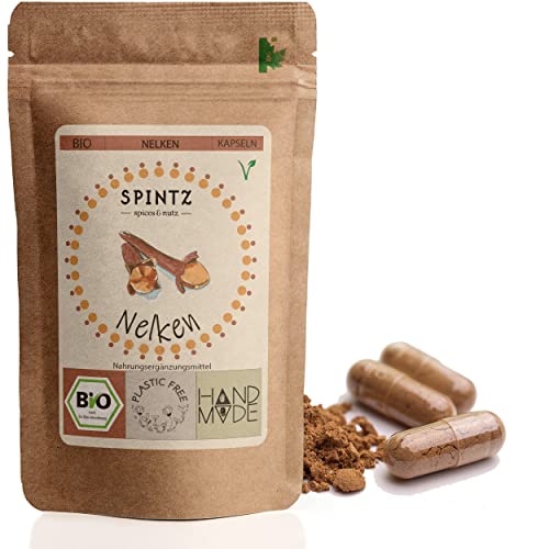 Bio Nelken Kapseln von Spintz - 360 hochdosierte Nelken-Kapseln - 550mg Nelken Pulver aus biologischem Anbau - vegan