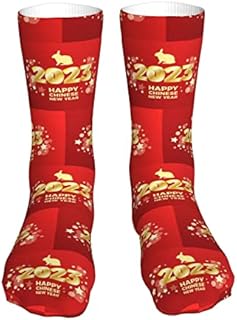 883 Compression Socks Year Of The Rabbit Happy New Year 2023 Sports Socks Soft Calf Socks Breathable Crew Socks For Walking Jogging Hiking 40cm