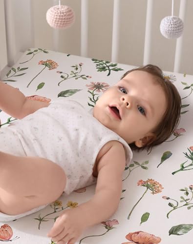 Image of Pack and Play Sheets 2 Pack, Fitted Jersey Knit Mini Crib Sheets for Baby Boys and Girls, Compatible with Graco Pack N Play and Mini Crib Mattress (Butterfly Garden, Pack N Play /Mini Crib Sheets)